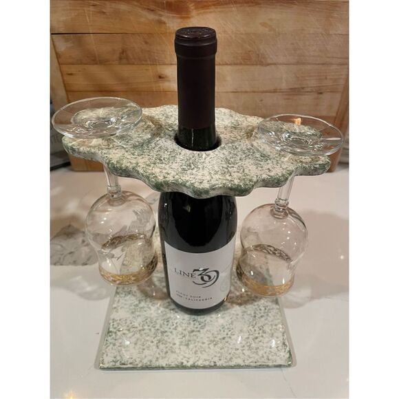 Sip & Serve Wine Set Bottle Caddy Wine Butler Cheese Cracker Plate Stoneware - Picture 7 of 7